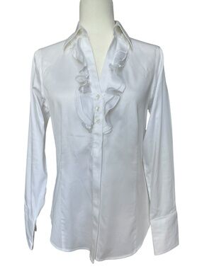 Brooks Brothers White Ruffle-Front Button Down Blouse Size 6